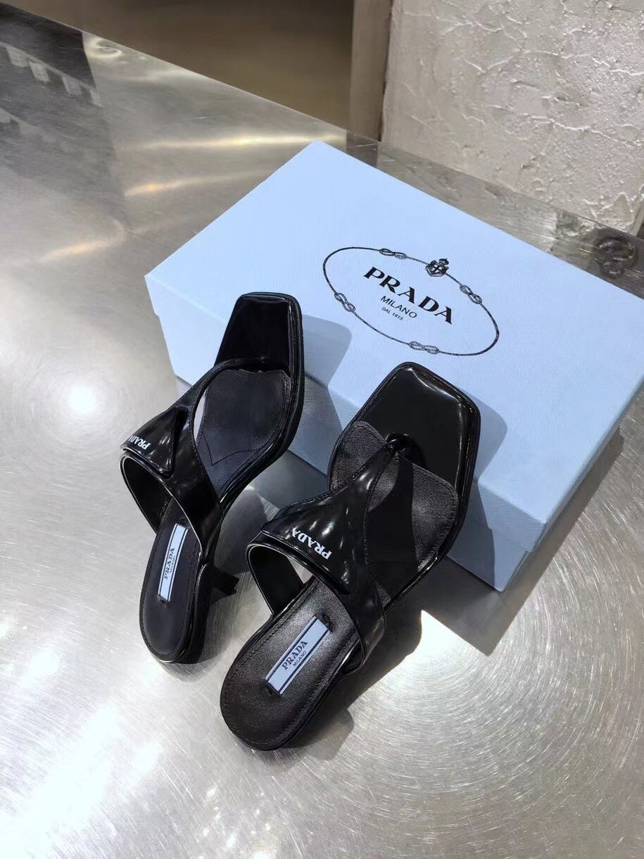 Prada High-heeled Thong Sandals In Black Brushed Leather