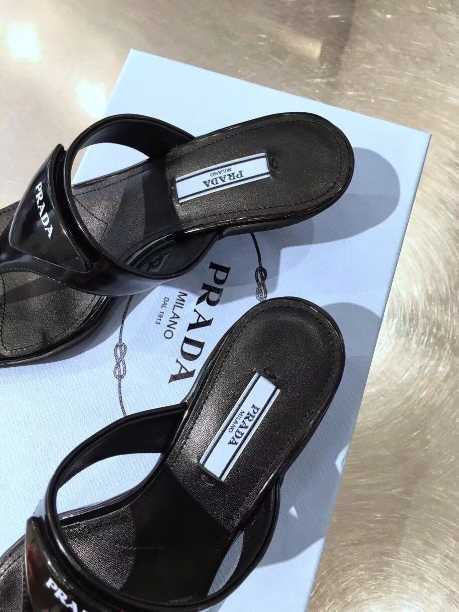 Prada High-heeled Thong Sandals In Black Brushed Leather