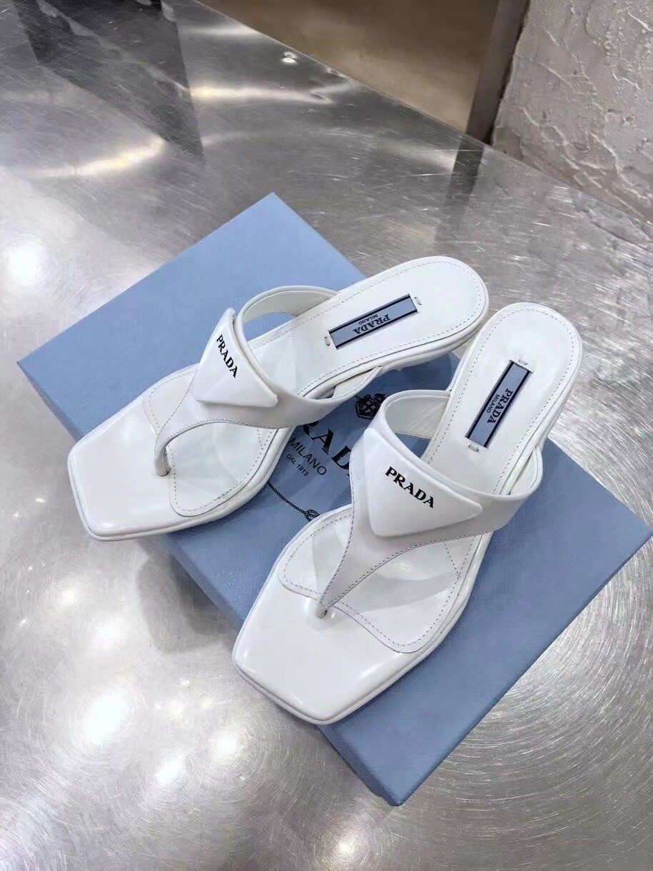 Prada High-heeled Thong Sandals In White Brushed Leather