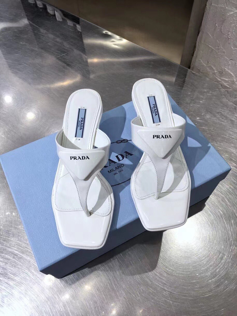 Prada High-heeled Thong Sandals In White Brushed Leather