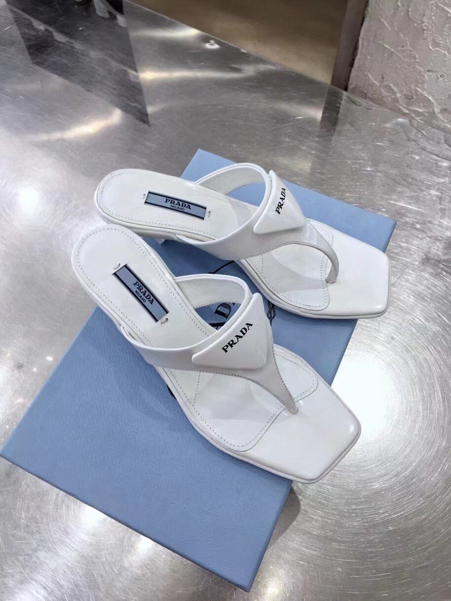 Prada High-heeled Thong Sandals In White Brushed Leather