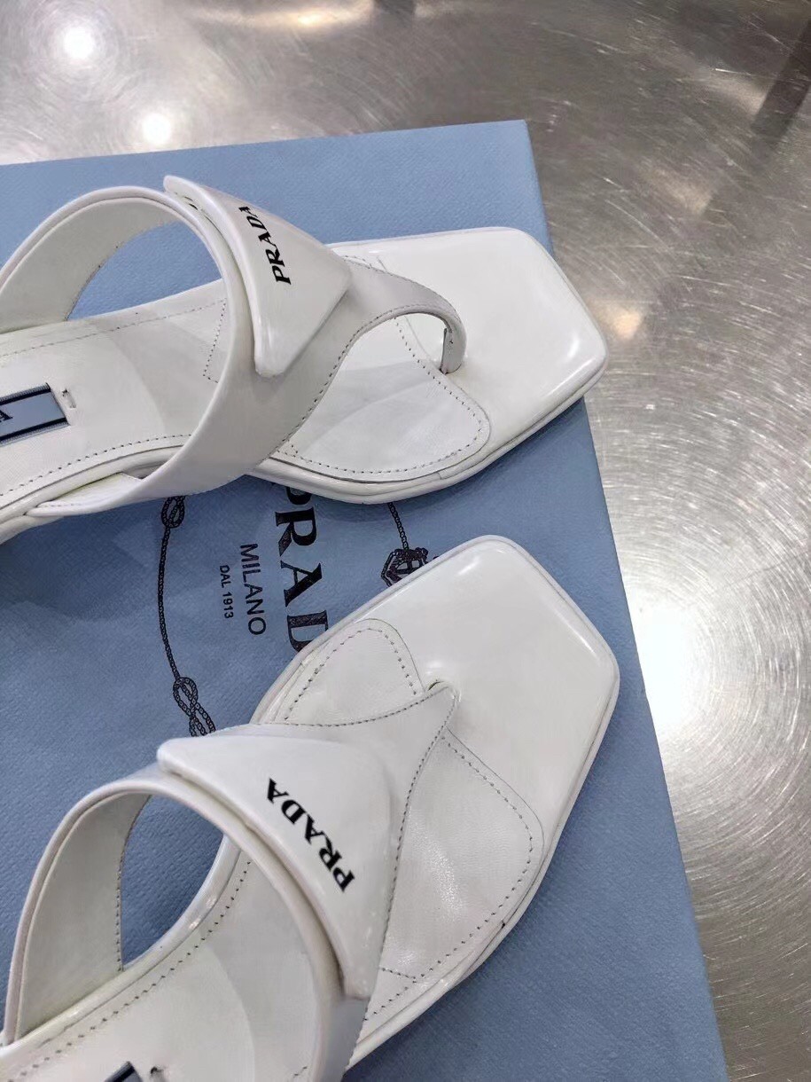 Prada High-heeled Thong Sandals In White Brushed Leather