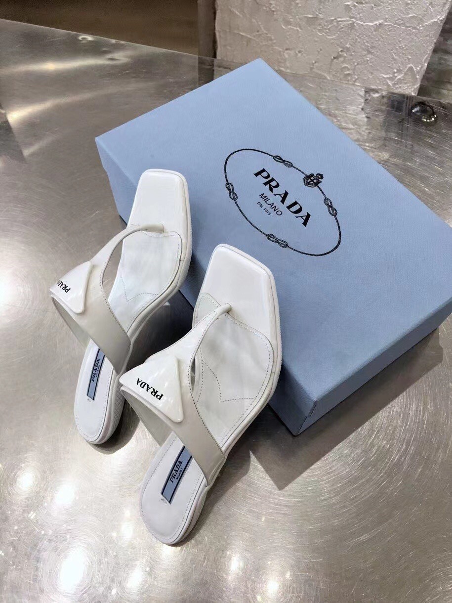 Prada High-heeled Thong Sandals In White Brushed Leather