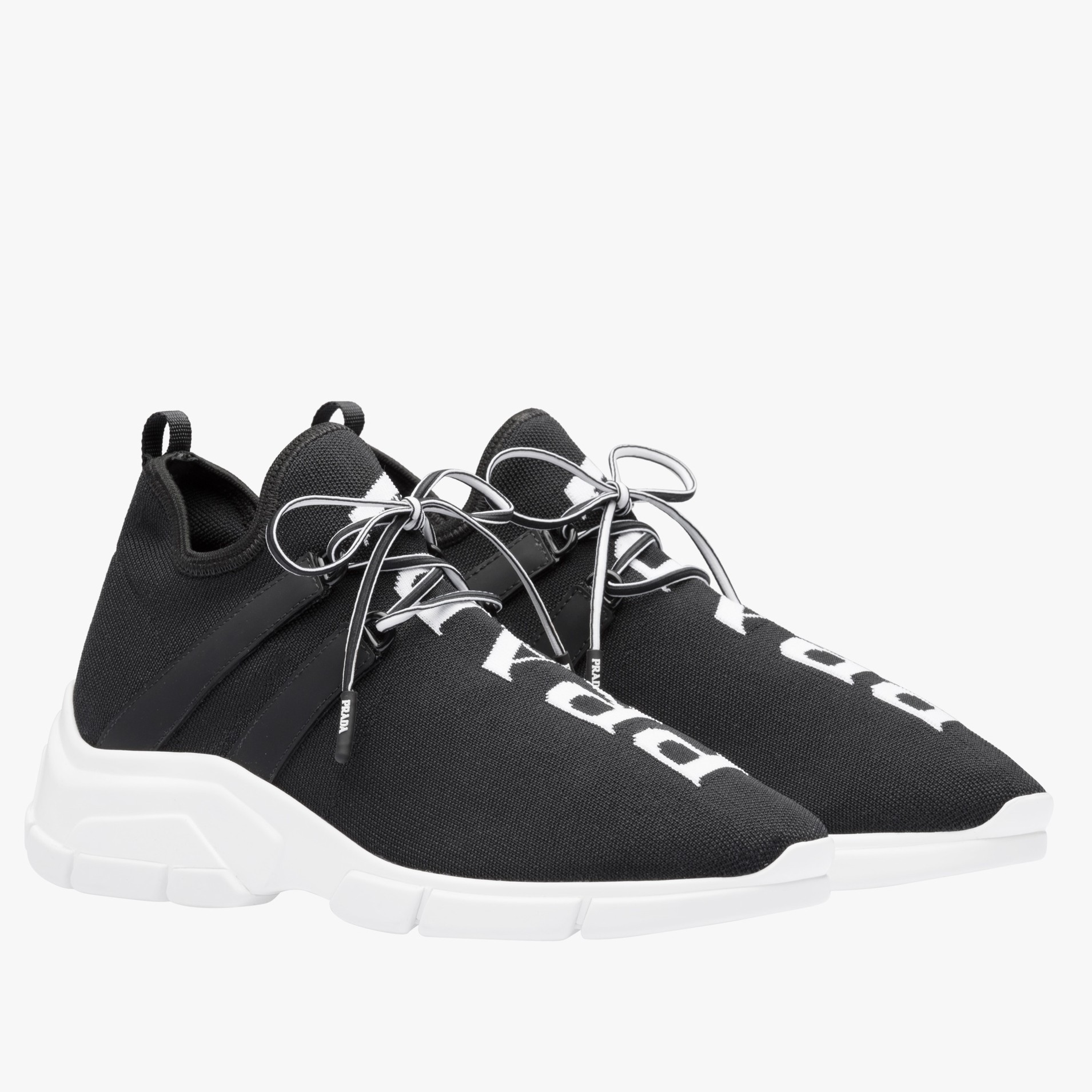 Prada Black Knit Fabric Logo Sneakers