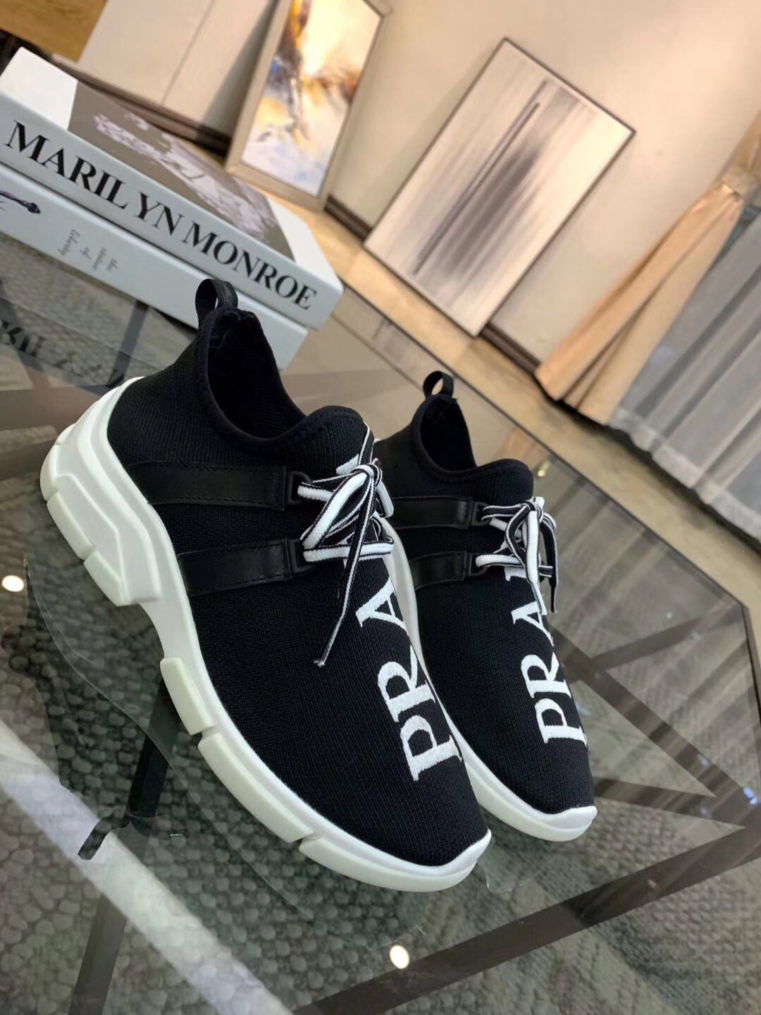 Prada Black Knit Fabric Logo Sneakers