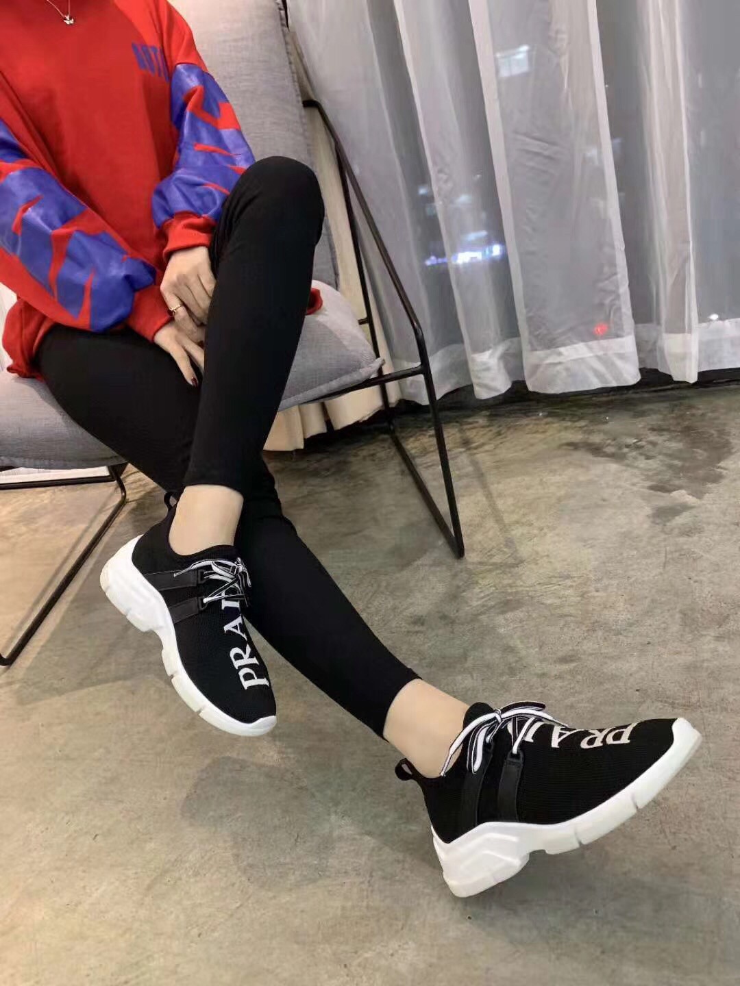 Prada Black Knit Fabric Logo Sneakers