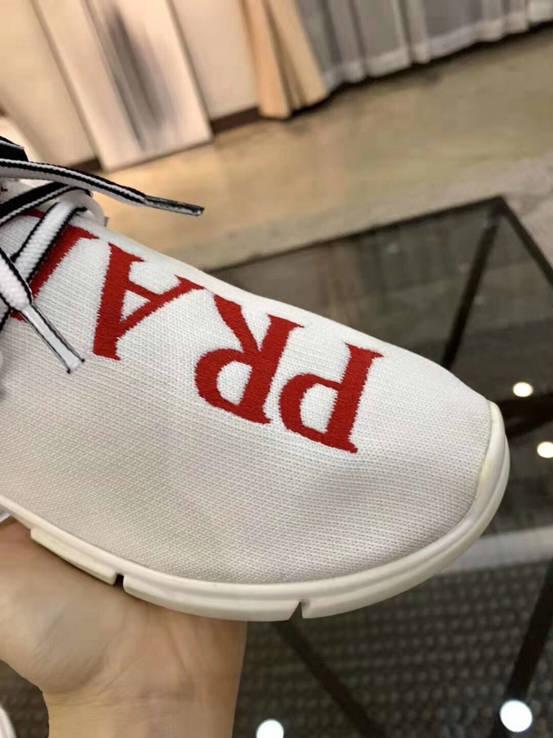 Prada White Knit Fabric Logo Sneakers