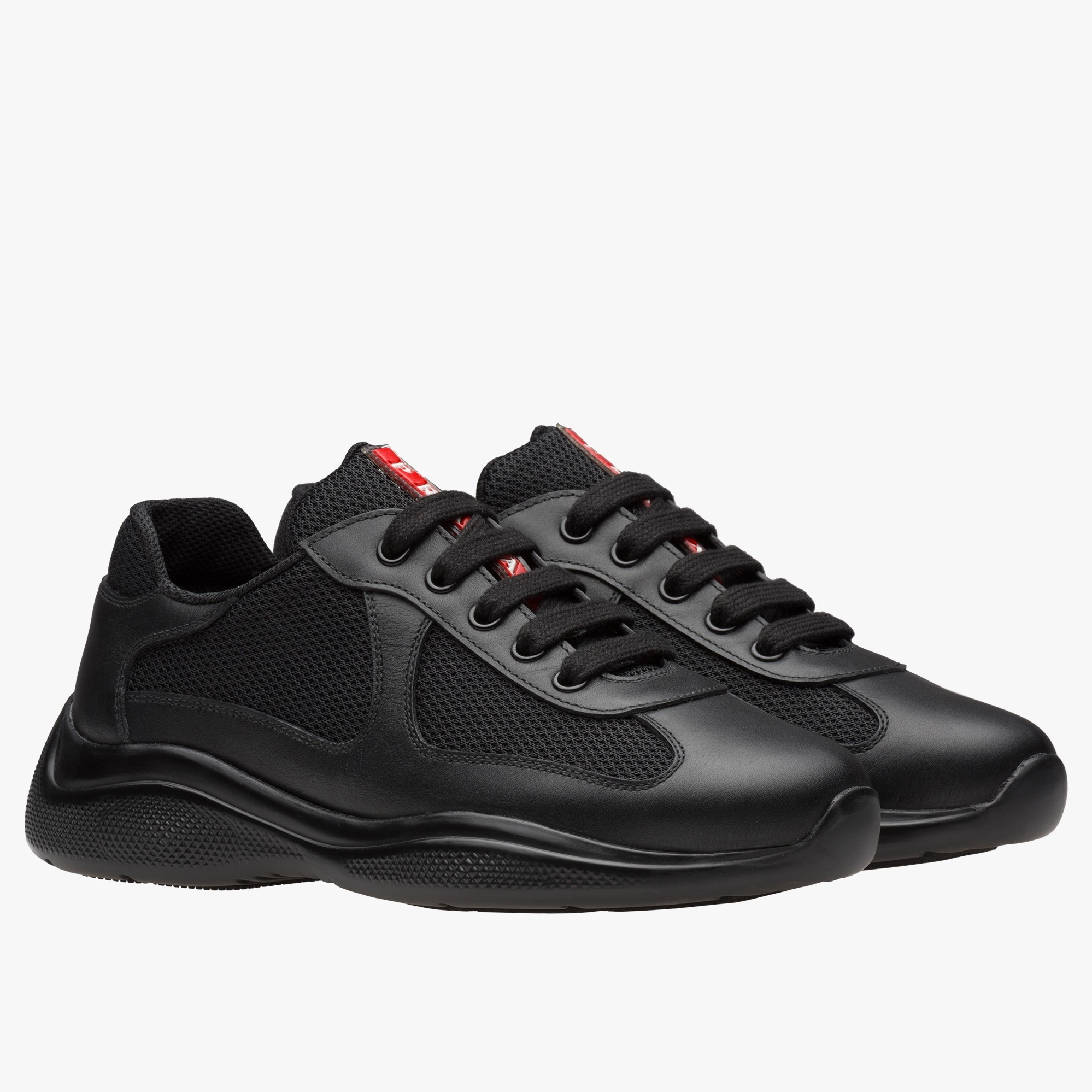 Prada Black Leather And Fabric Sneakers