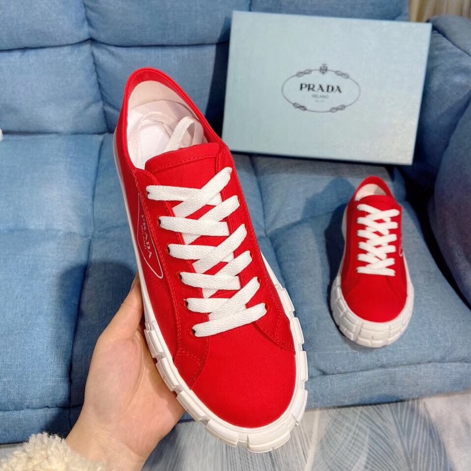 Prada Red Gabardine Fabric Sneakers