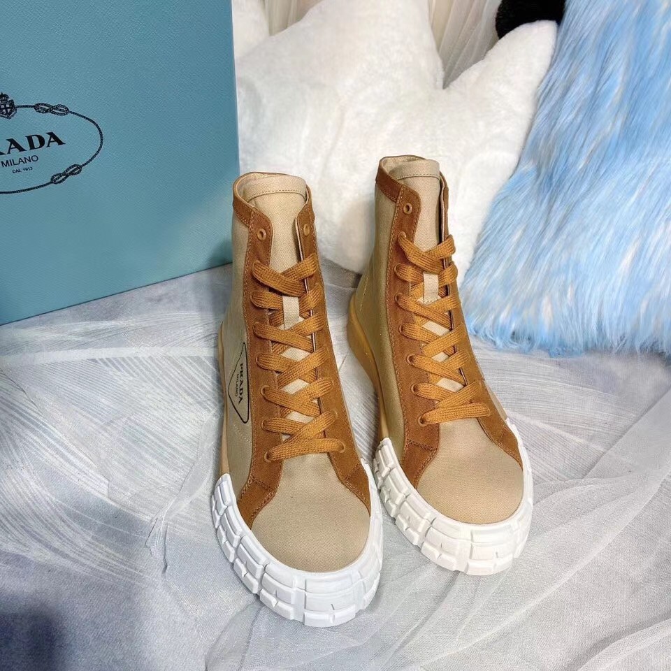 Prada Beige/Tan Gabardine High-top Sneakers