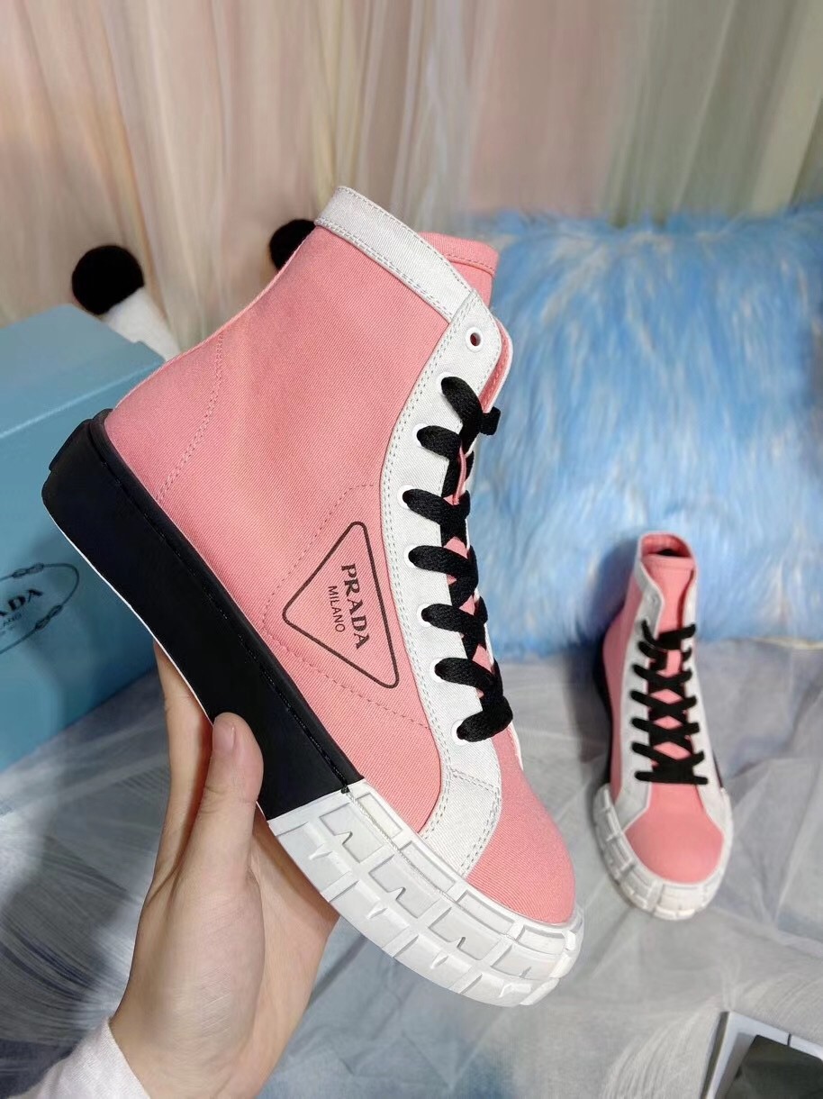 Prada Pink/White Gabardine High-top Sneakers