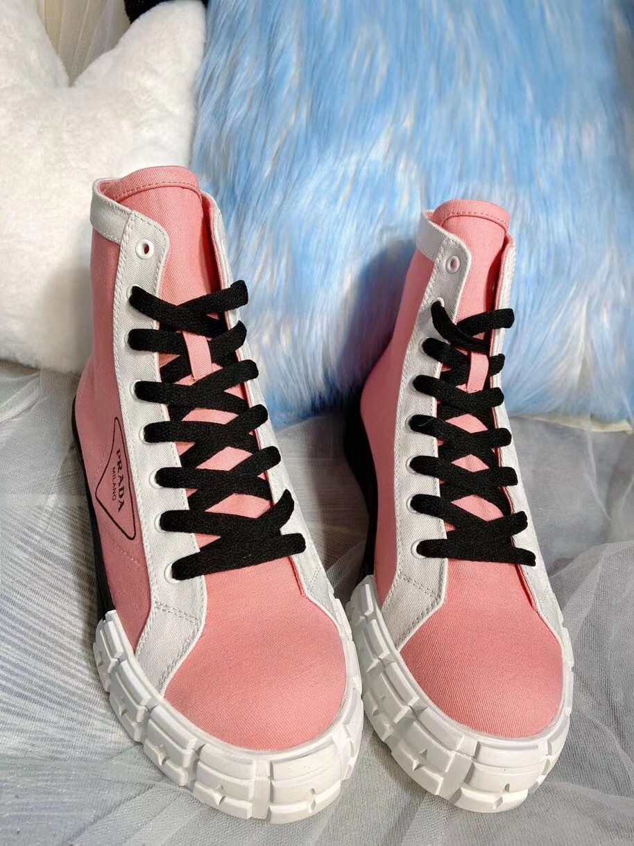 Prada Pink/White Gabardine High-top Sneakers