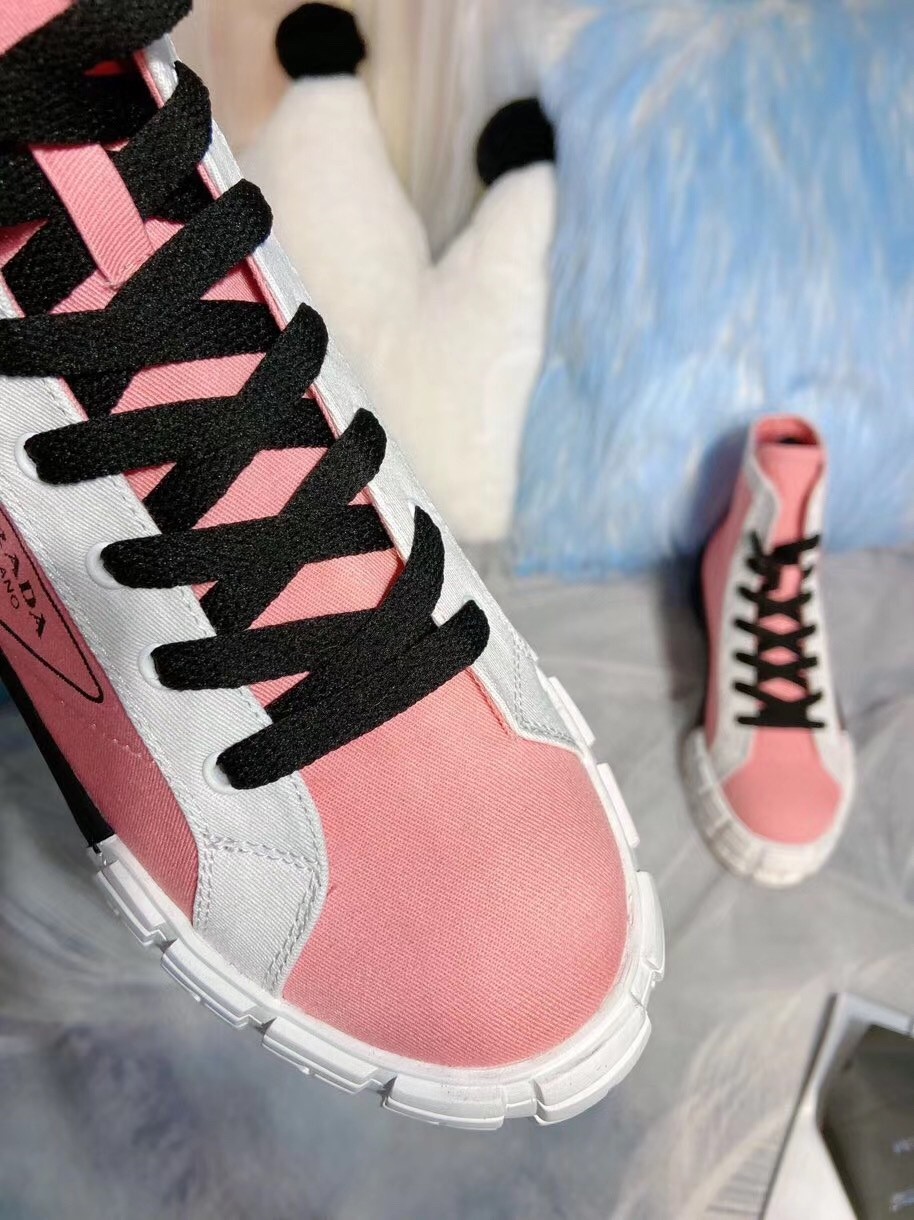 Prada Pink/White Gabardine High-top Sneakers