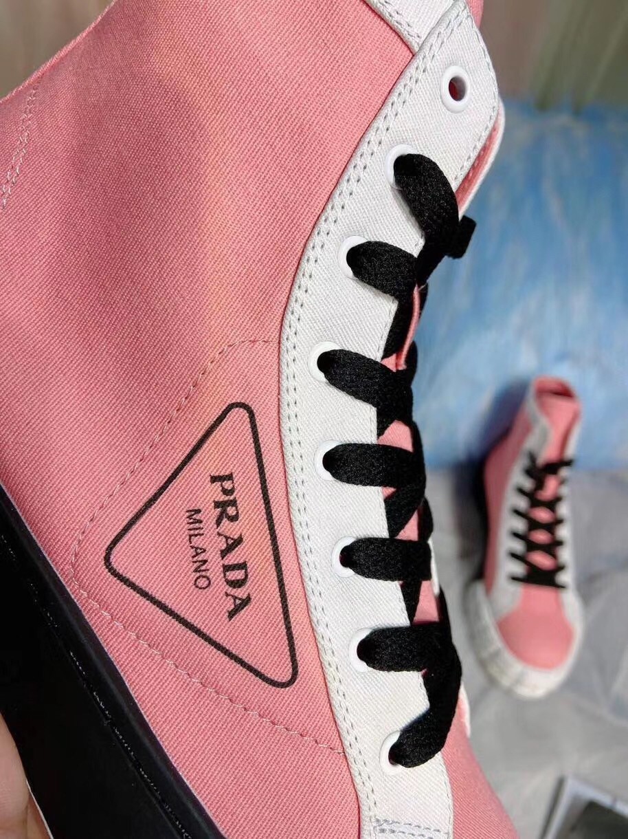 Prada Pink/White Gabardine High-top Sneakers