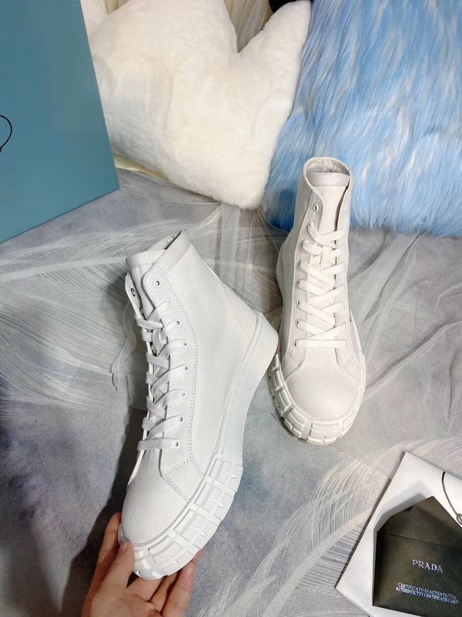 Prada White Cotton Canvas High-top Sneakers