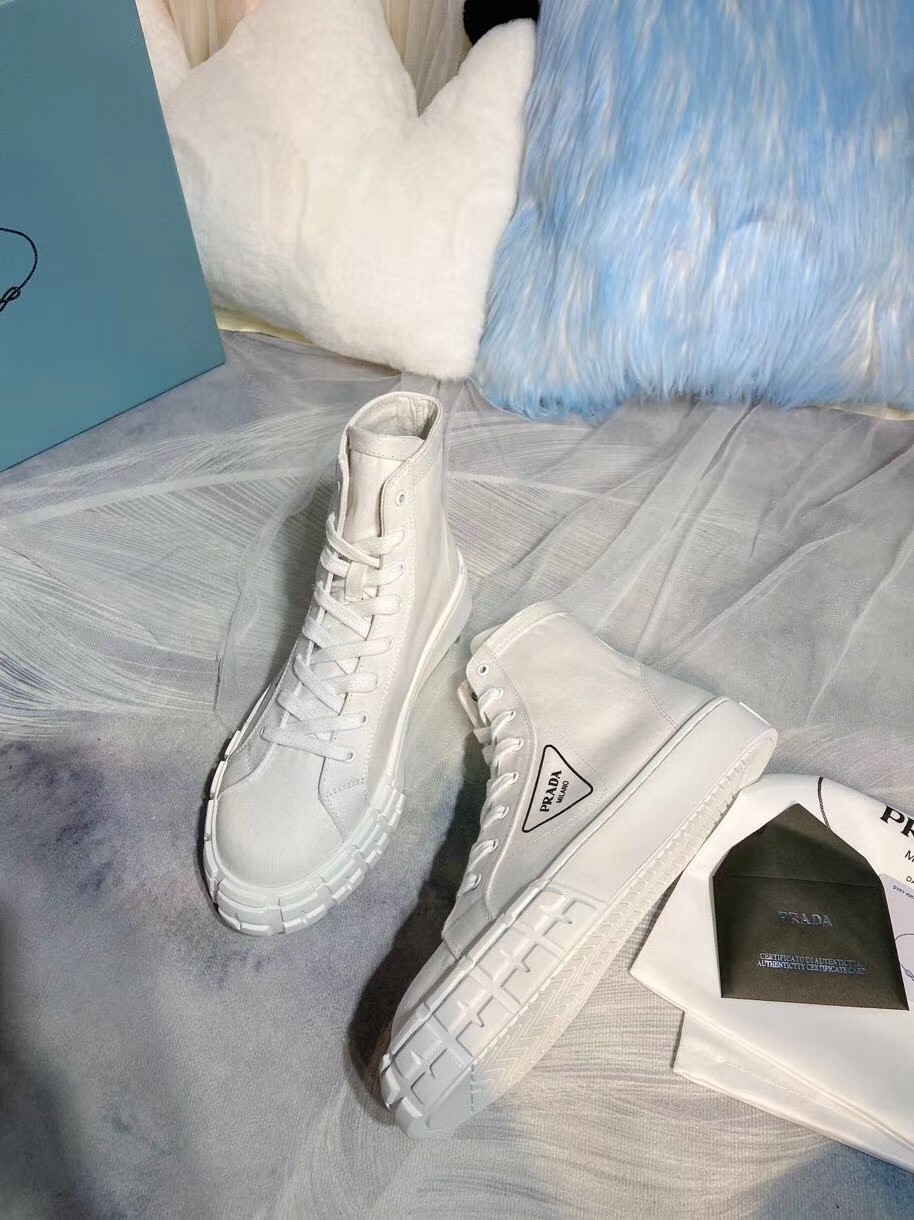 Prada White Cotton Canvas High-top Sneakers