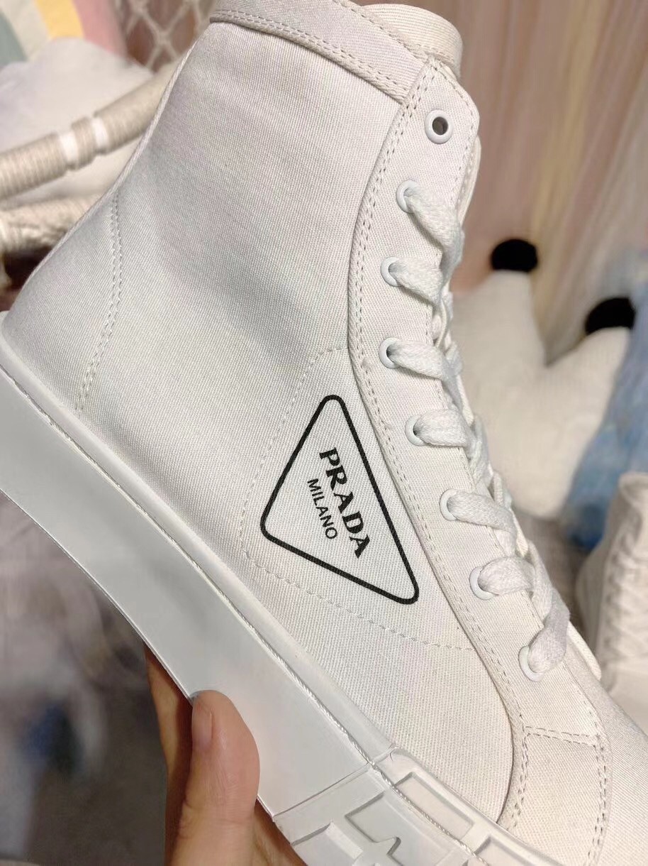 Prada White Cotton Canvas High-top Sneakers