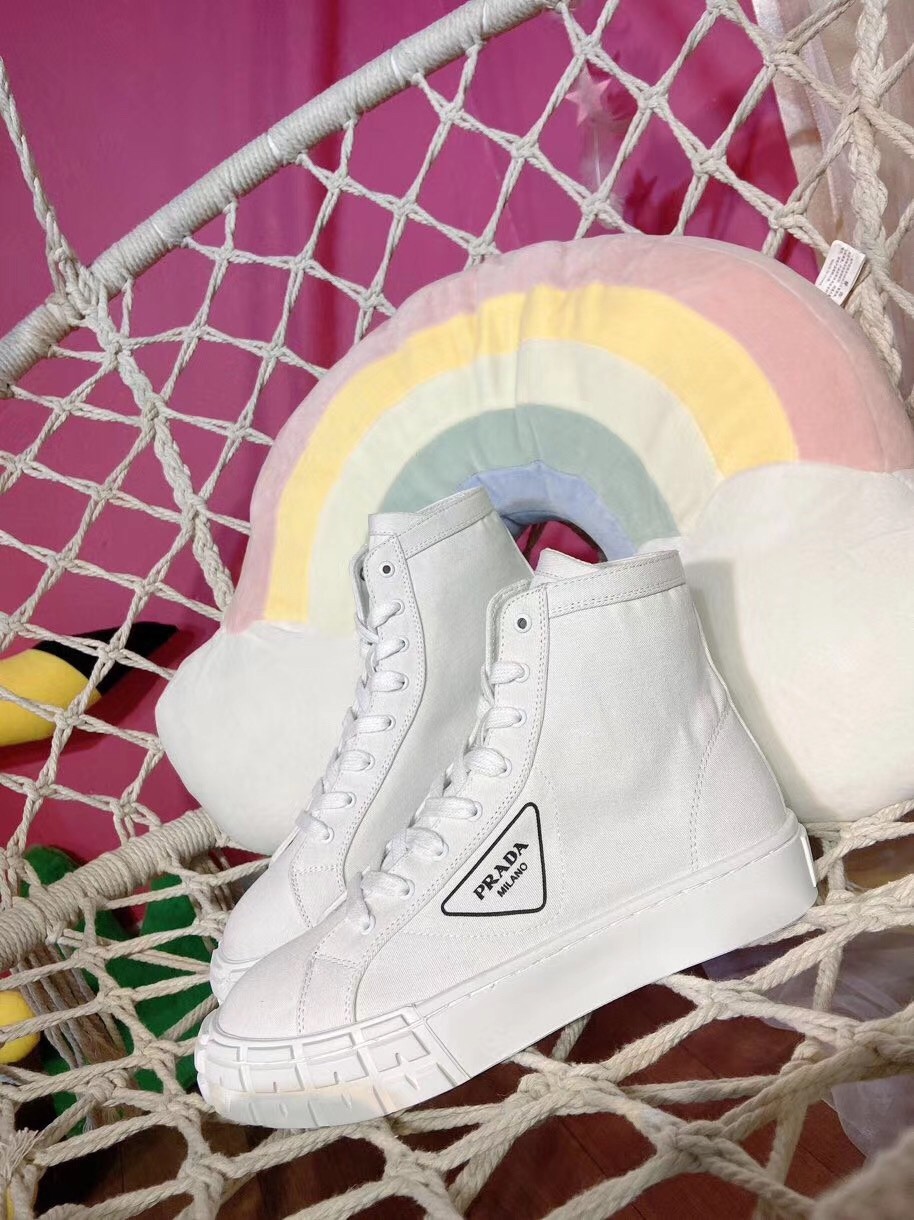 Prada White Cotton Canvas High-top Sneakers