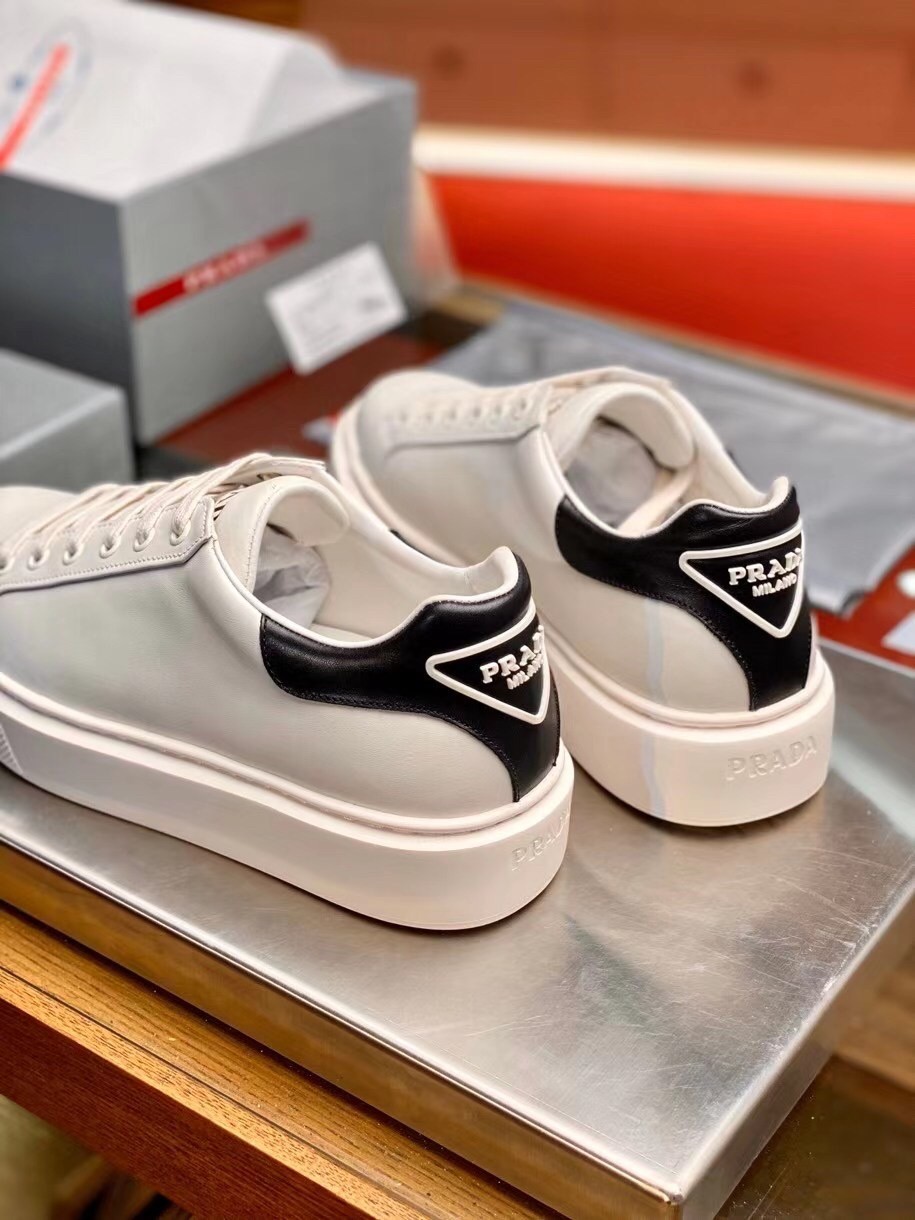 Prada Women's Sneakers With Black Triangle Logo Heel