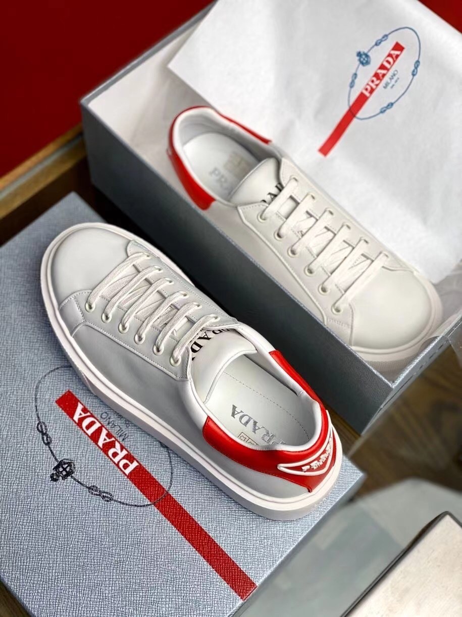 Prada Women's Sneakers With Red Triangle Logo Heel