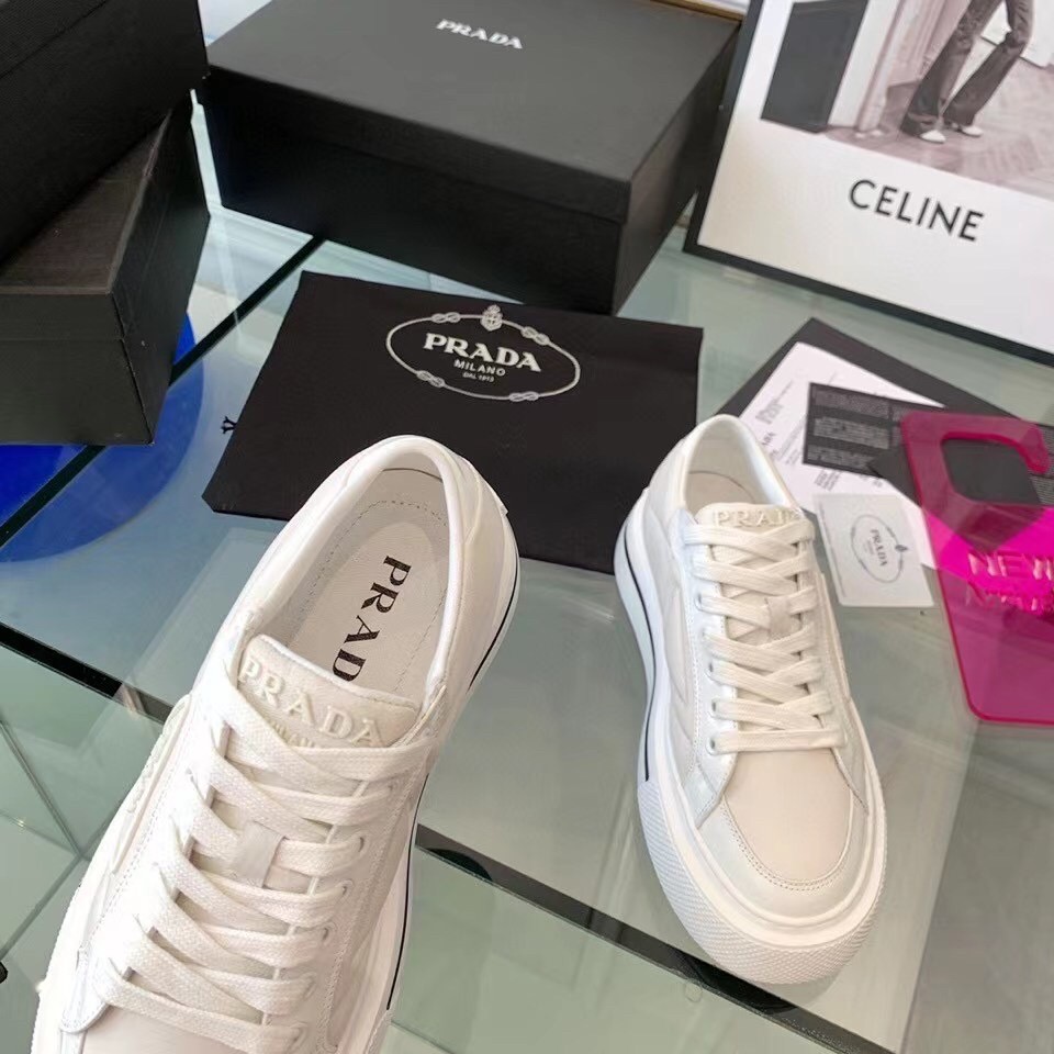 Prada Women's Macro Sneakers In White Re-Nylon And Leather