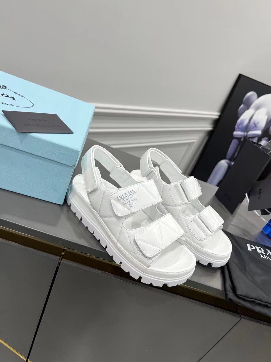 Prada Padded Sandals In White Nappa Leather