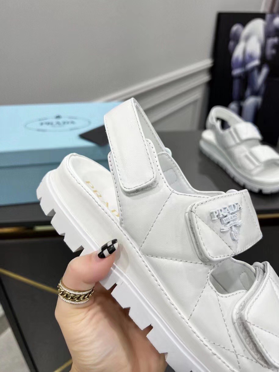 Prada Padded Sandals In White Nappa Leather