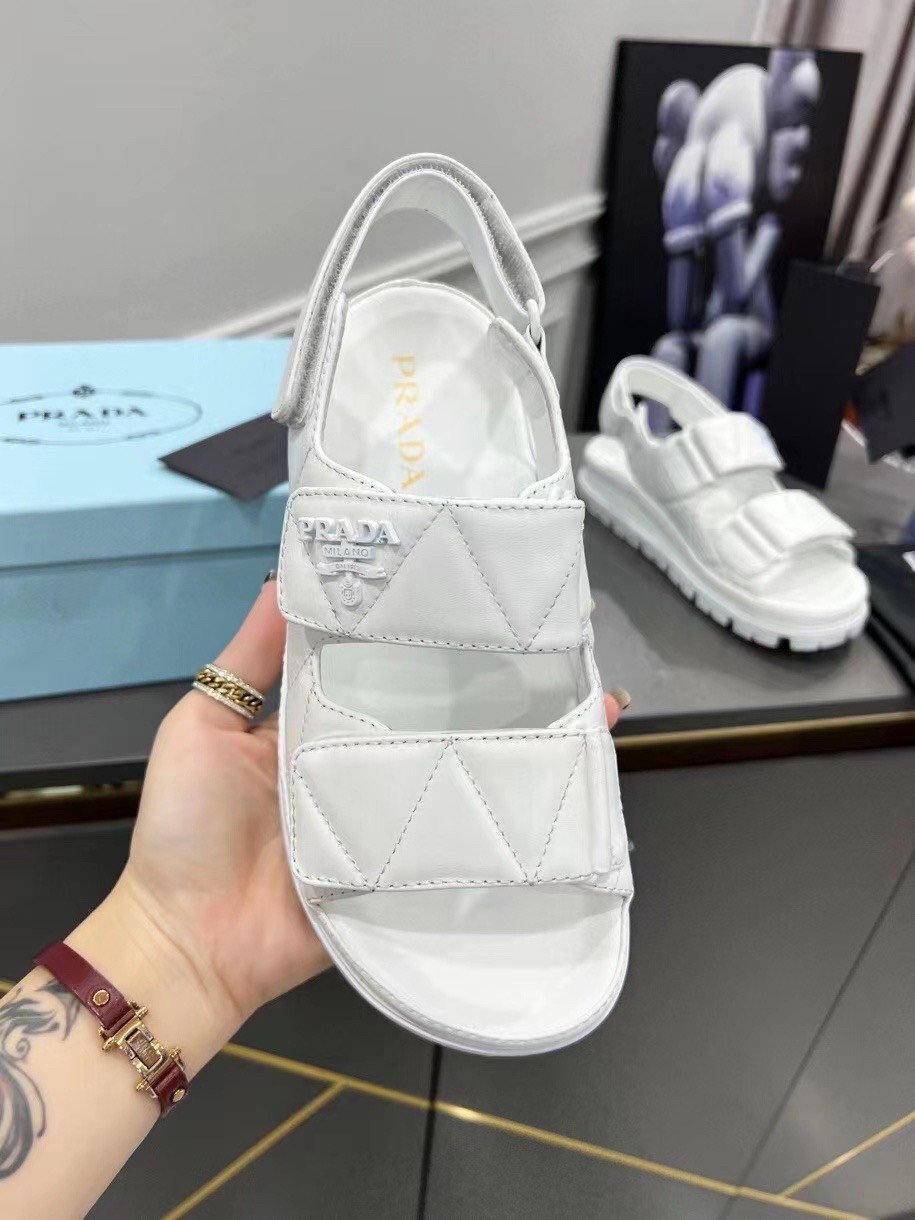 Prada Padded Sandals In White Nappa Leather