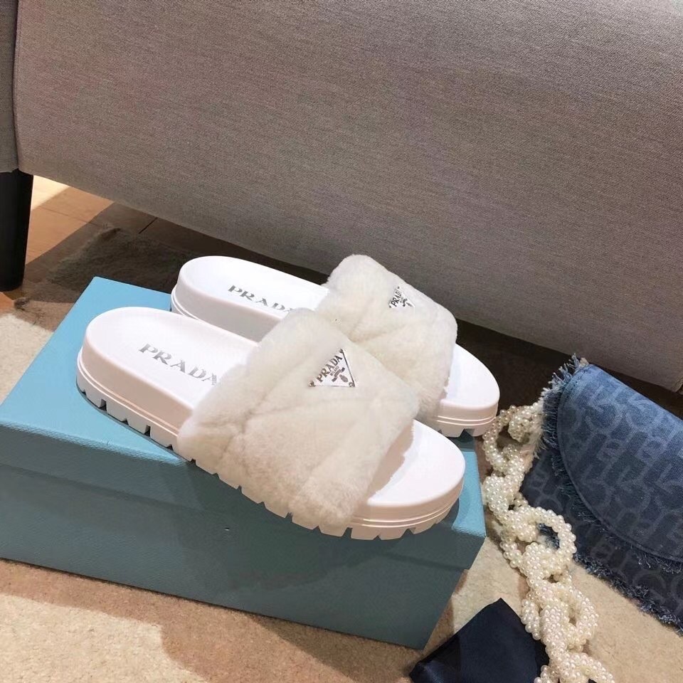 Prada Women's Slides In White Shearling