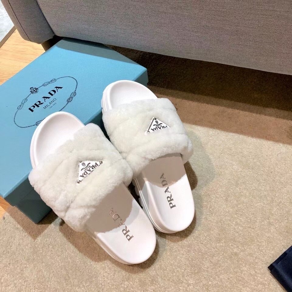 Prada Women's Slides In White Shearling