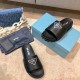 Prada Black Leather Slides with Printed Triangle Logo