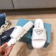 Prada White Leather Slides with Printed Triangle Logo