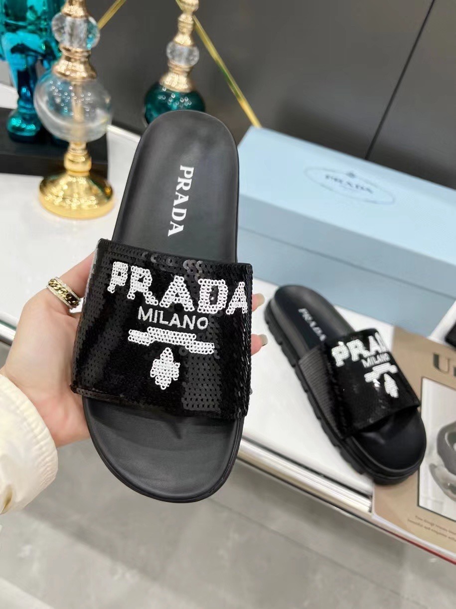 Prada Women's Slides Embroidered With Sequins