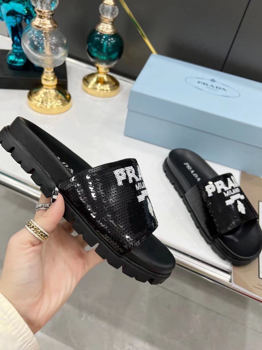 Prada Women's Slides Embroidered With Sequins