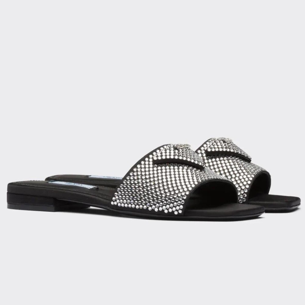 Prada Women's Satin Slides With Crystals