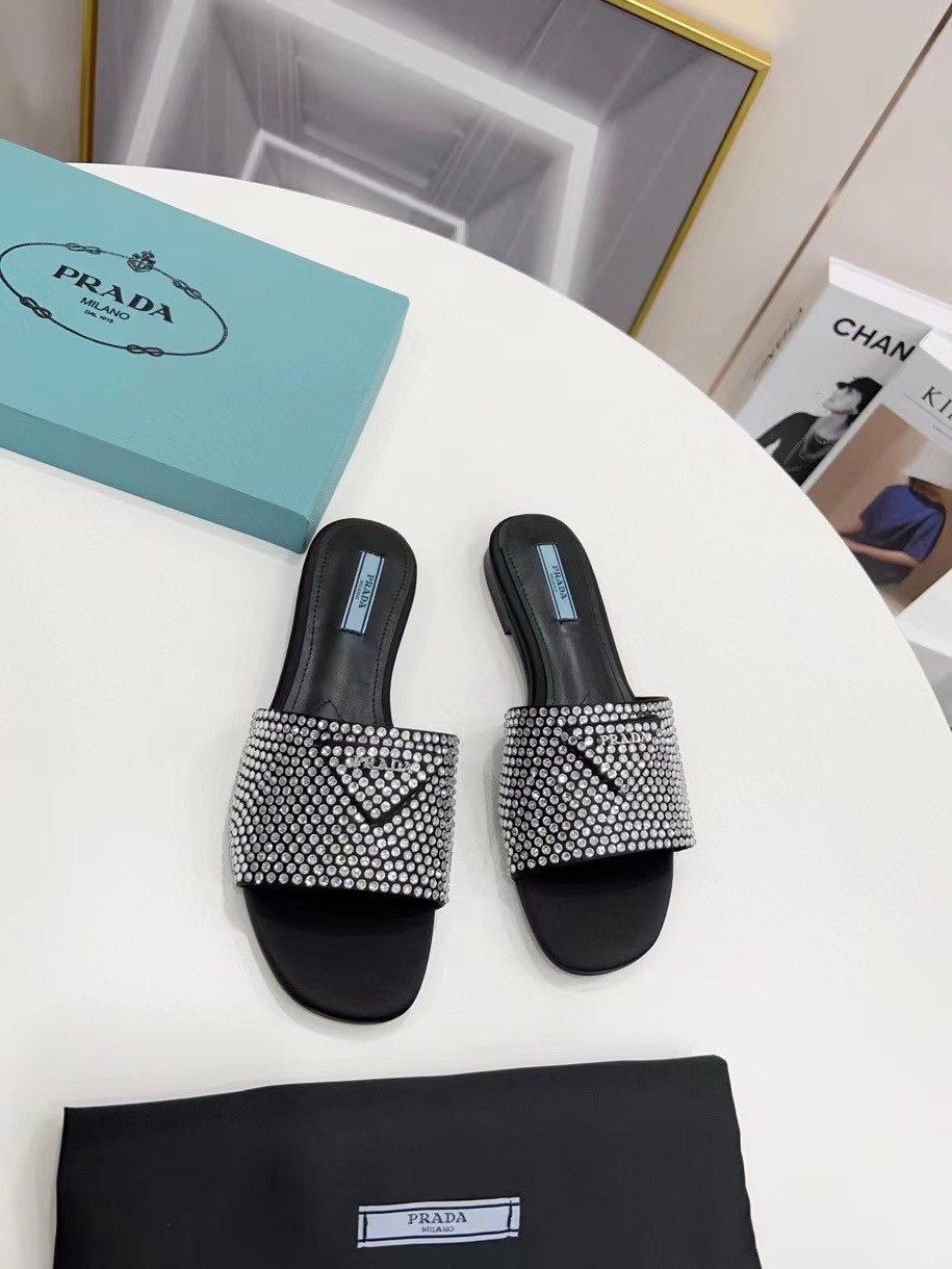 Prada Women's Satin Slides With Crystals