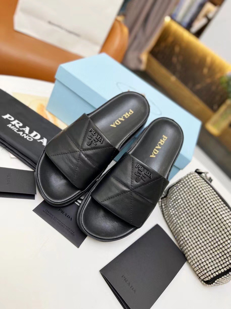 Prada Women's Slides In Black Quilted Nappa Leather