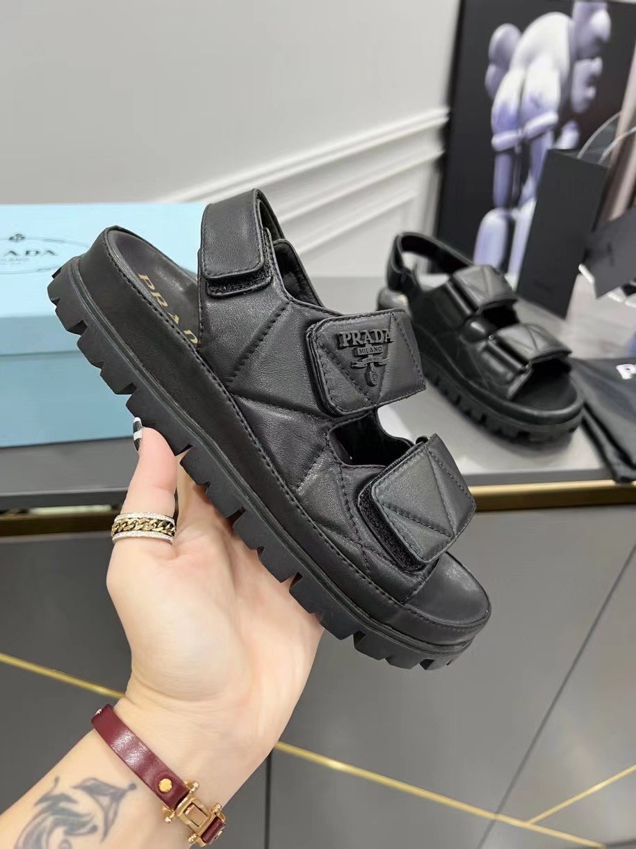 Prada Padded Sandals In Black Nappa Leather