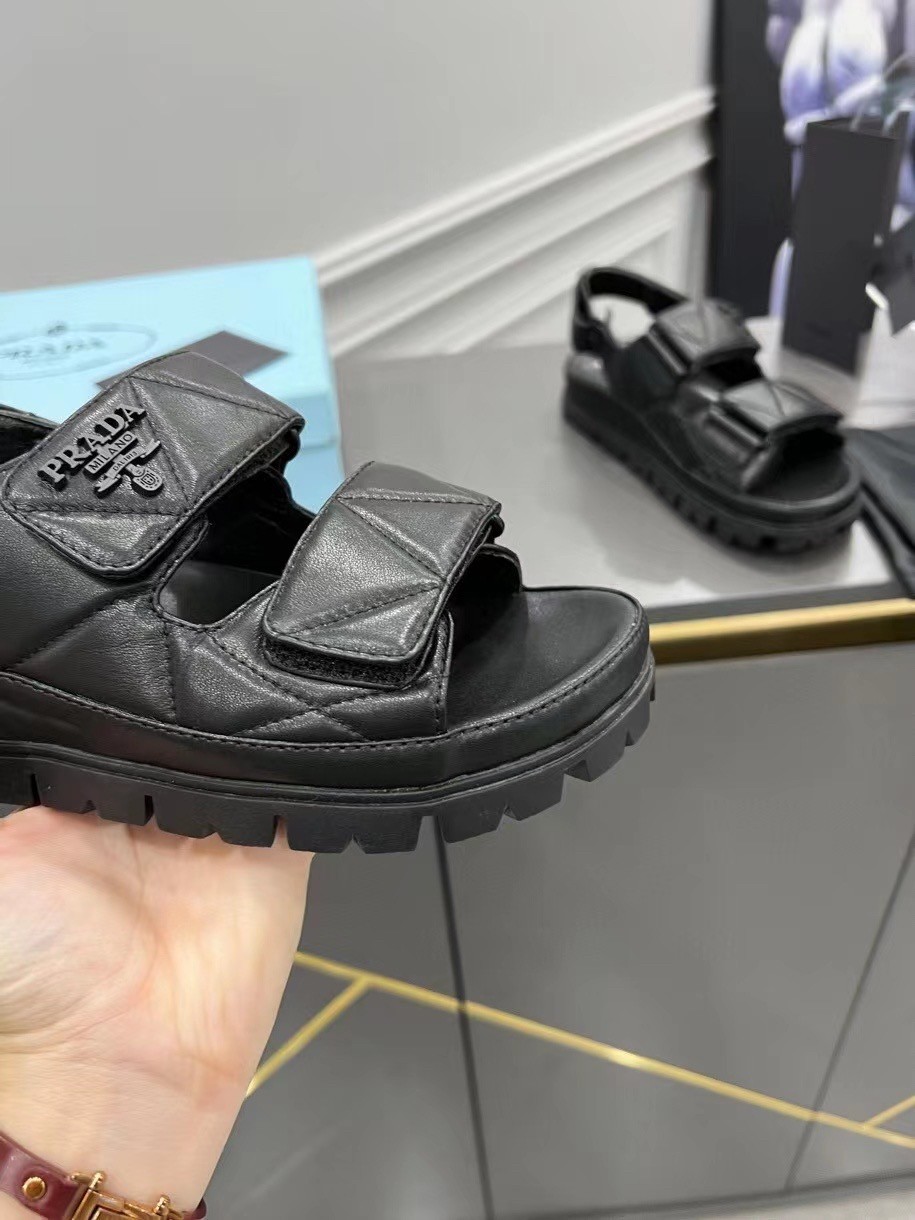 Prada Padded Sandals In Black Nappa Leather