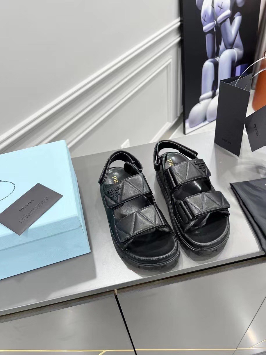 Prada Padded Sandals In Black Nappa Leather