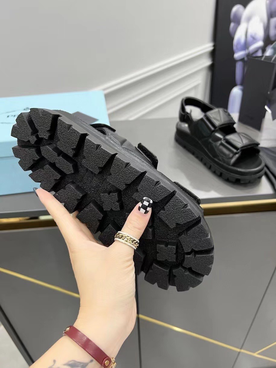 Prada Padded Sandals In Black Nappa Leather