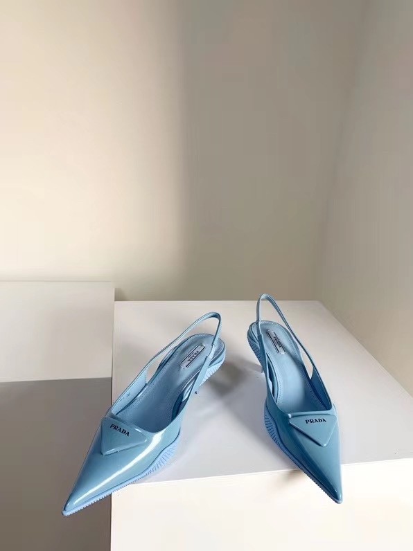 Prada Slingback Pumps In Light Blue Brushed Leather