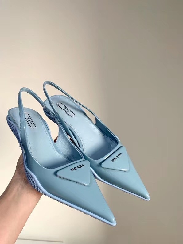 Prada Slingback Pumps In Light Blue Brushed Leather