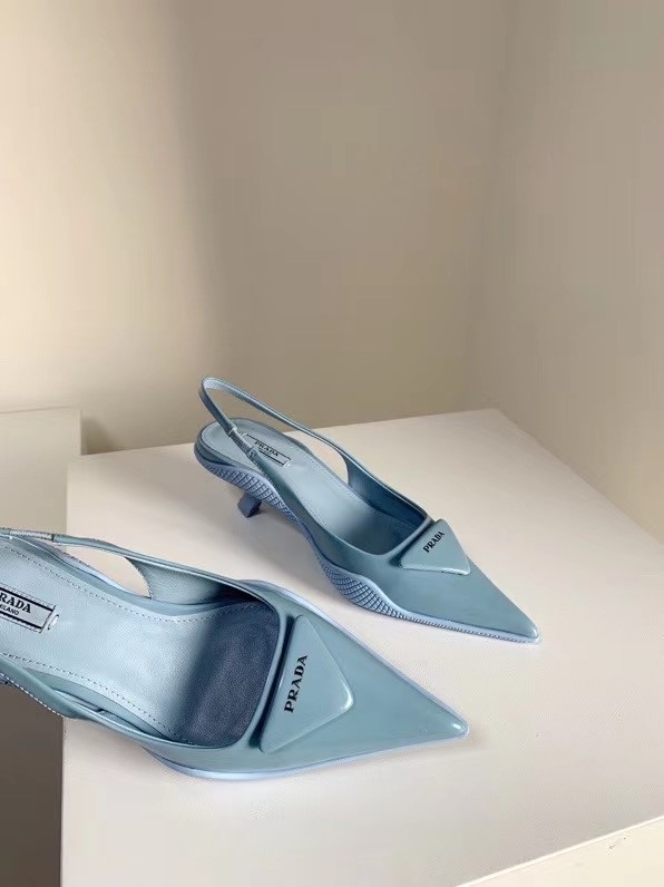 Prada Slingback Pumps In Light Blue Brushed Leather