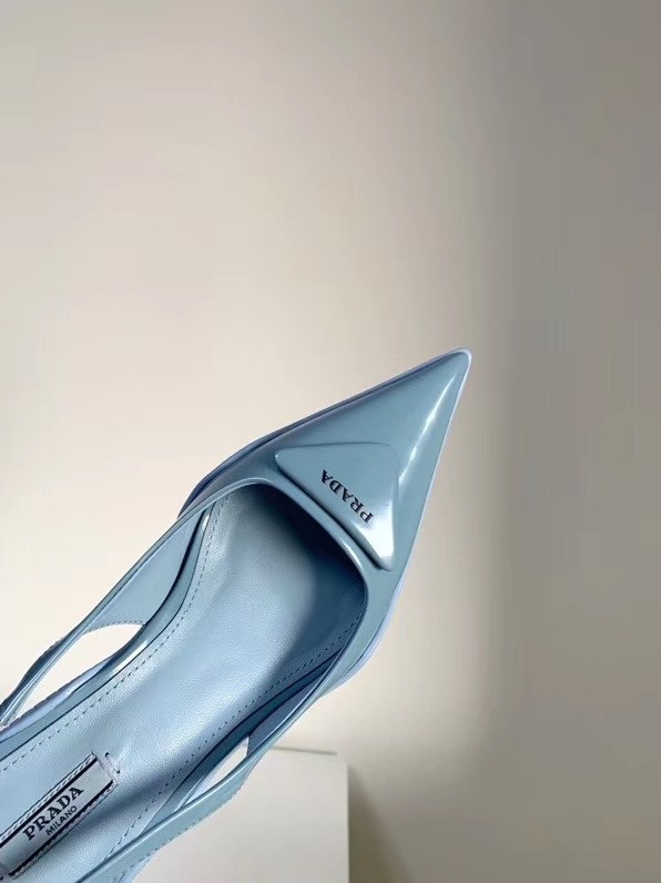 Prada Slingback Pumps In Light Blue Brushed Leather