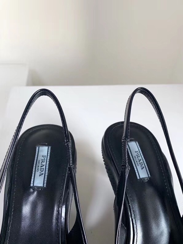 Prada Slingback Pumps In Black Brushed Leather