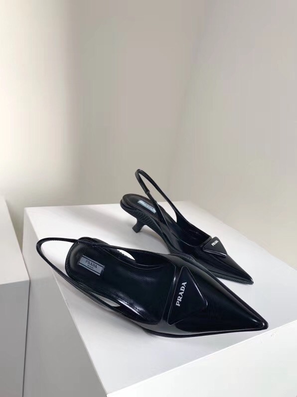 Prada Slingback Pumps In Black Brushed Leather