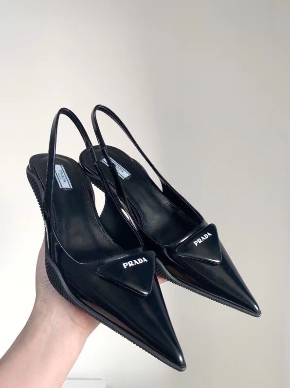 Prada Slingback Pumps In Black Brushed Leather