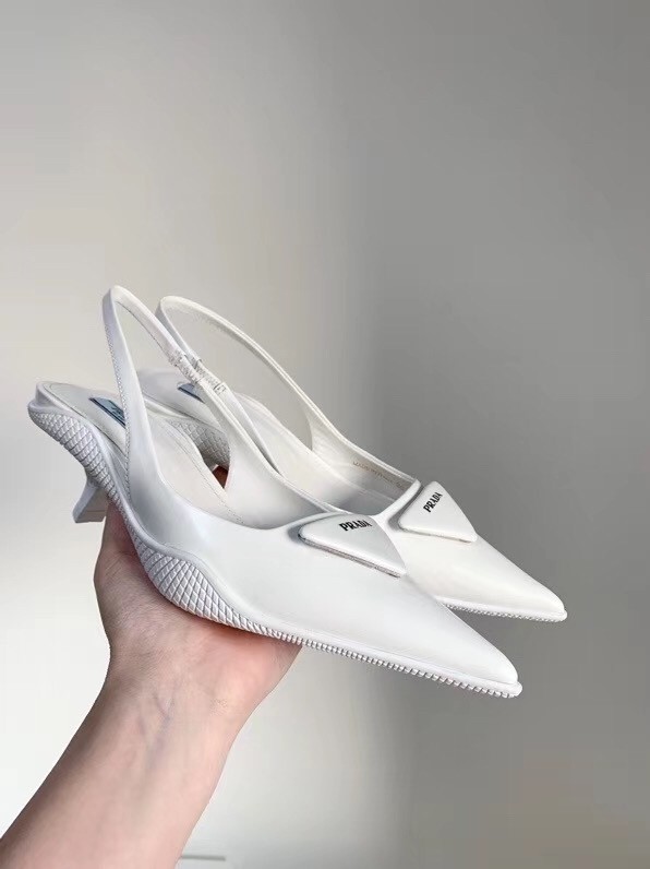 Prada Slingback Pumps In White Brushed Leather