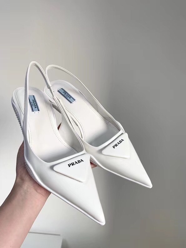 Prada Slingback Pumps In White Brushed Leather